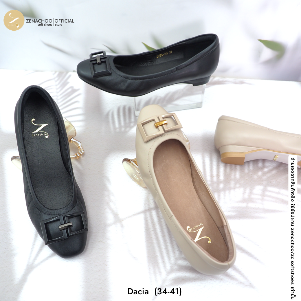 รองเท้าคัชชูหัวมน หนังแกะแท้ ทรงFlat หนังแกะนิ่ม Dacia flat สูง 1 นิ้ว ใส่สบาย ทรงปกติ เปลี่ยนไซซ์ได้ ไม่รับคืนสินทุกกรณี