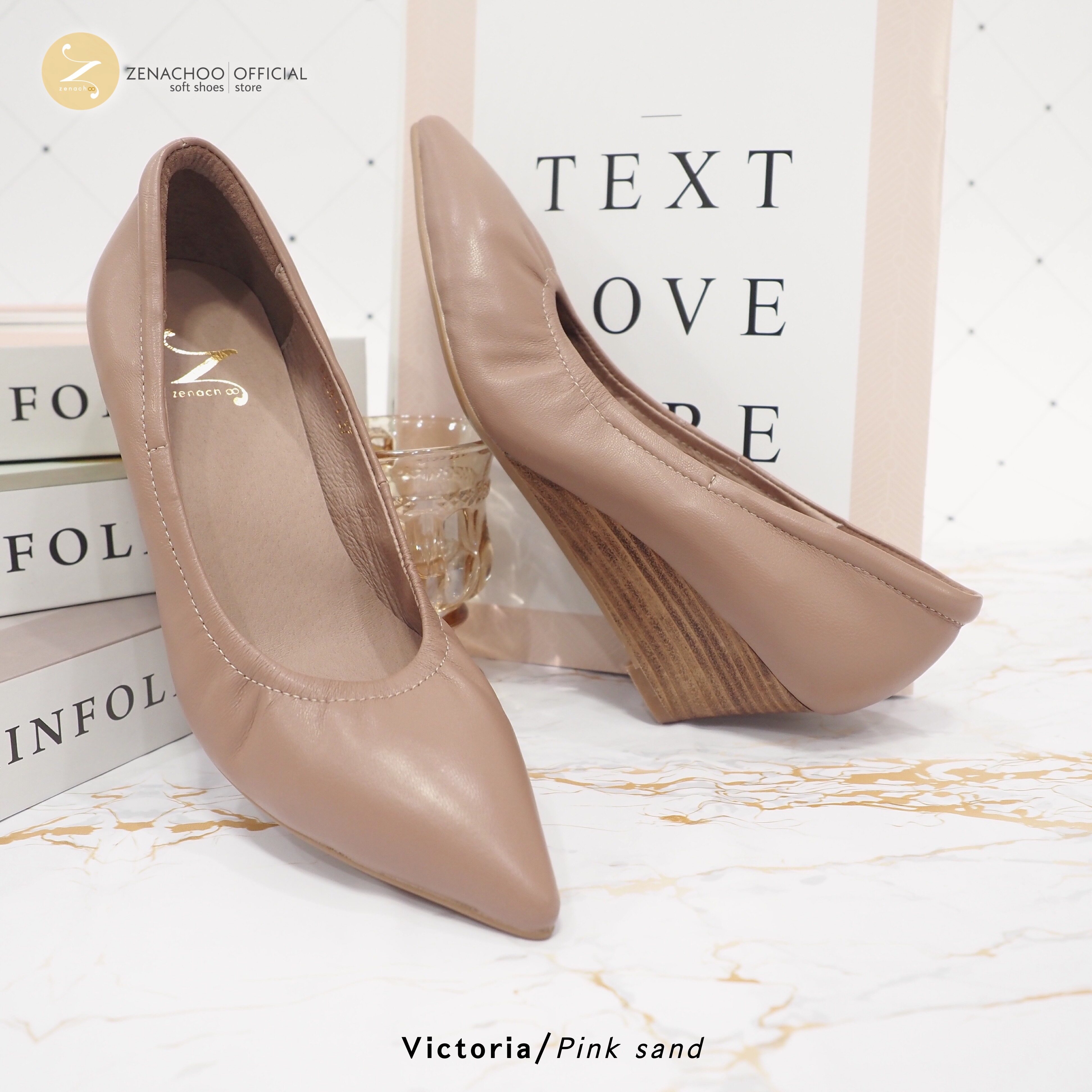 ทรงปกติ เปลี่ยนไซส์ได้ ไม่รับคืน Zenachoo Victoria2 สูง 2 นิ้ว Pink Sand รองเท้าหนังแกะ ส้นเตารีดหัวแหลม ทรงสวย เดินสบายทั้งวัน