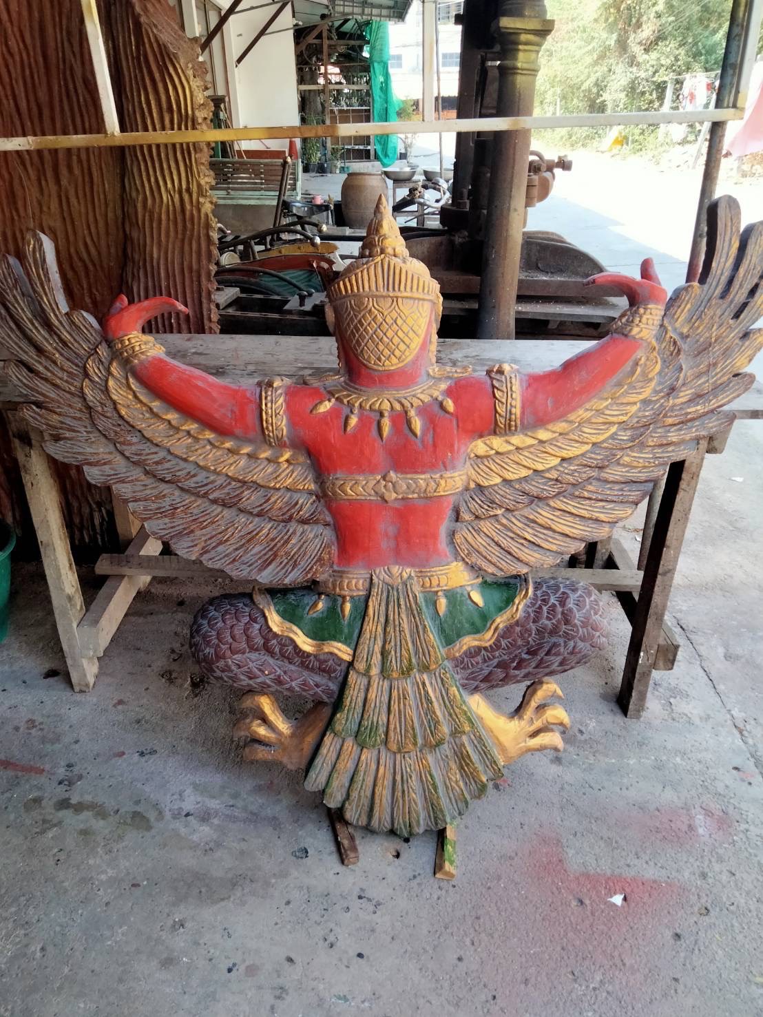 พญาครุฑไม้สัก ขนาด145ซม ครุฑไม้แกะสลัก