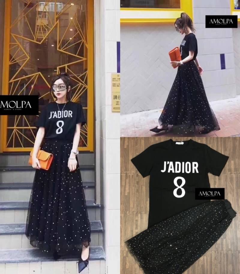 ชุดเซ็ทเสื้อยืดDior กระโปรงยาว
