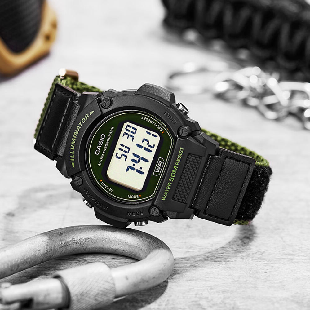 นาฬิกาดิจิตอล CASIO W-219HB สายผ้า ของแท้ 100% รับประกันสินค้า 1 ปีเต็ม
