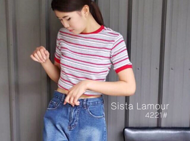 เสื้อครอป เสื้อลายริ้วใหม่Cute มั๊กๆ ต้องมีนะจ๊ะบอกเลย