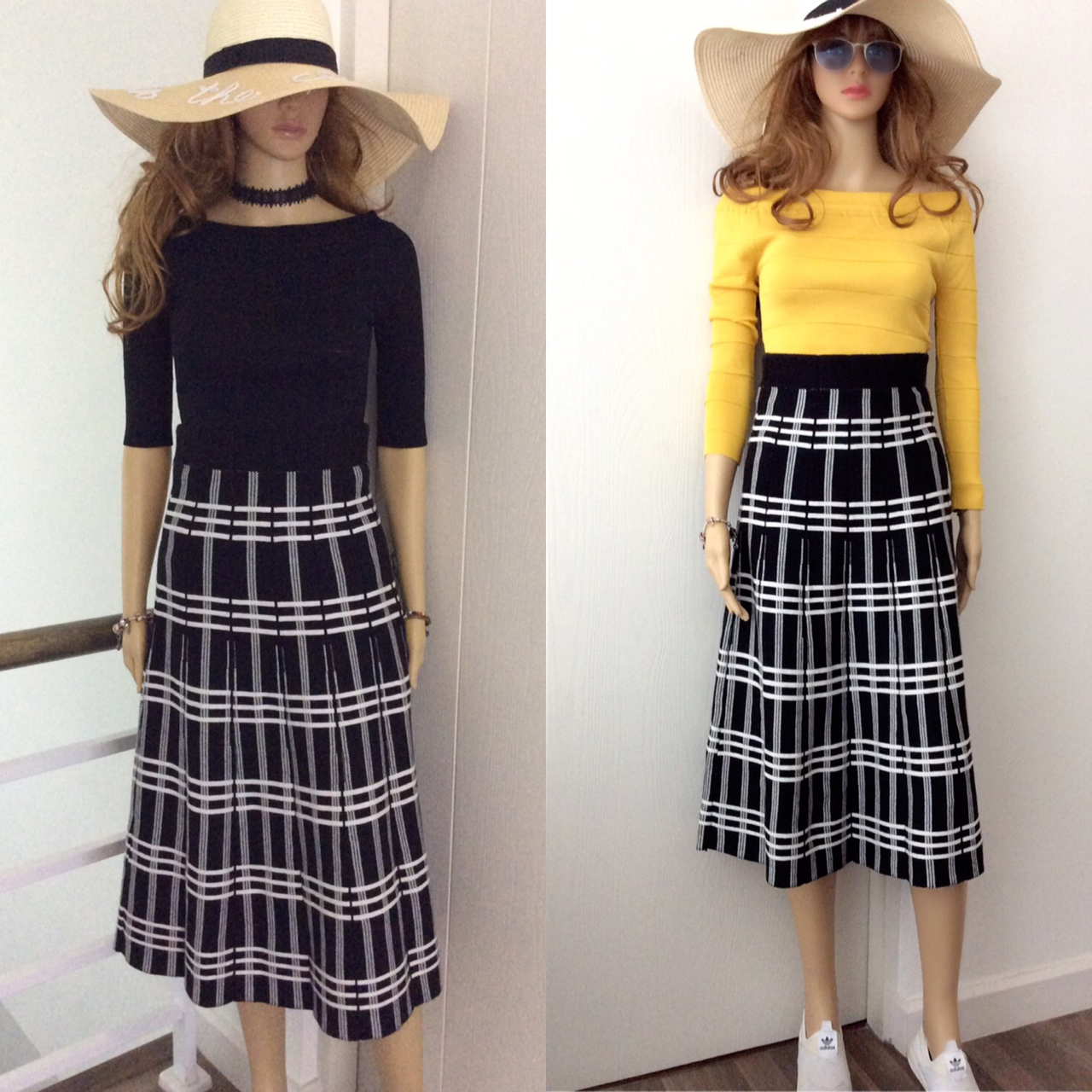 ชุดเซ็ทกระโปรงยาว มาพร้อม เสื้อปาดไหล่แขนสามส่วน