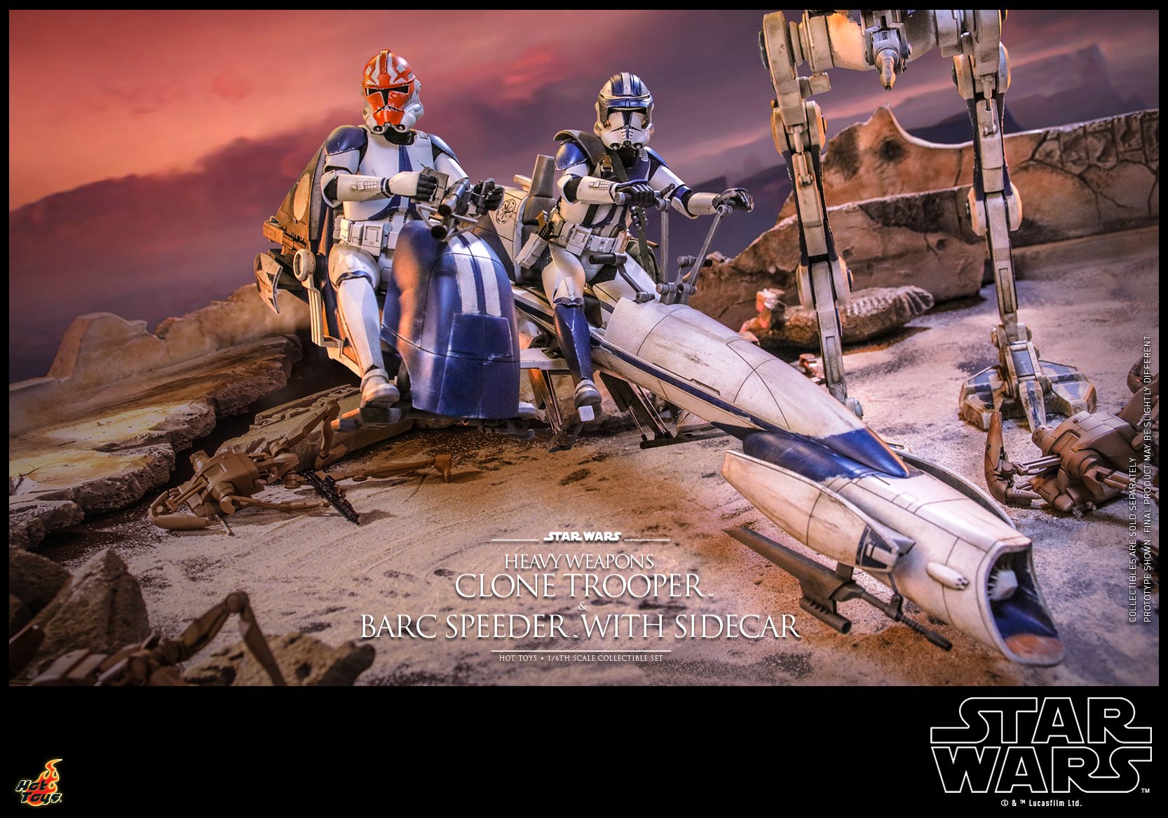Hot Toys TMS077 1/6 Star Wars: The Clone Wars™ - Heavy Weapons Clone Trooper™ and BARC Speeder™ with Sidecar™