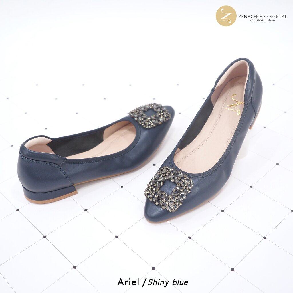 ทรงปกติ เปลี่ยนไซส์ได้ ไม่รับคืน Zenachoo รุ่น Ariel สูง 1 นิ้ว รองเท้าส้นแบน หัวแหลม หนังแกะแท้ นิ่มสบาย ทรงสวยมาก
