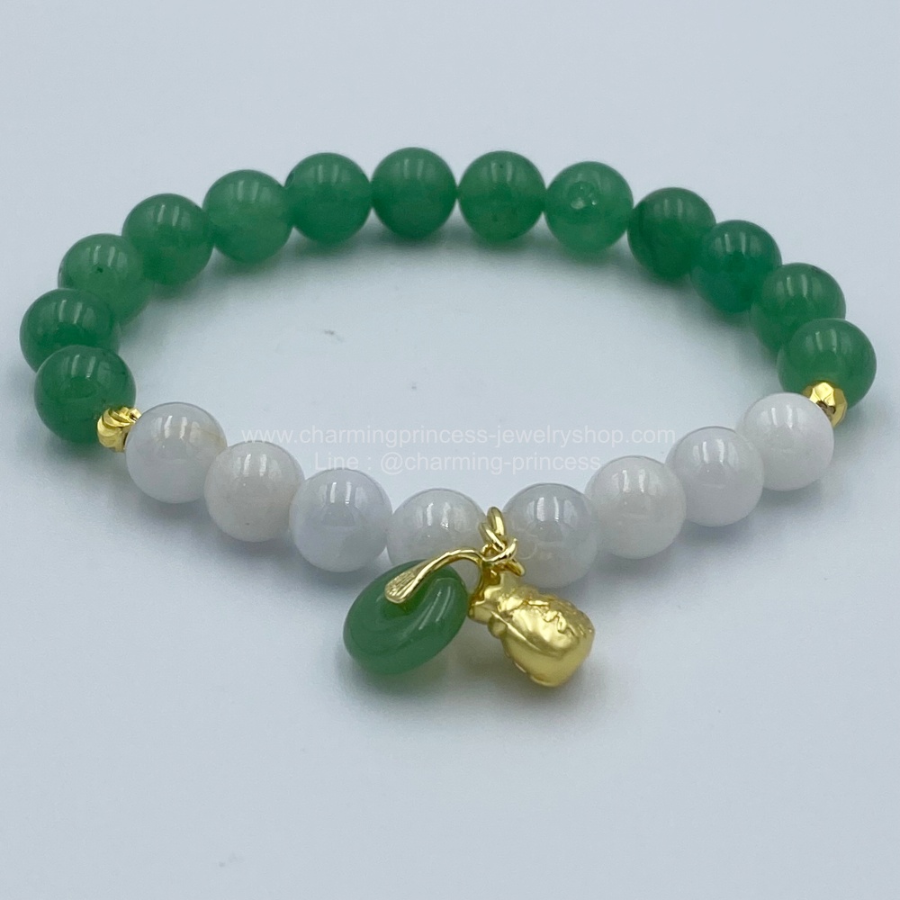 หินนําโชคประจําวันเกิดวันพุธ Wednesday Birthstone หยก อเวนจูลีน 8 มม เสริม ถุงเงิน ถุงทอง