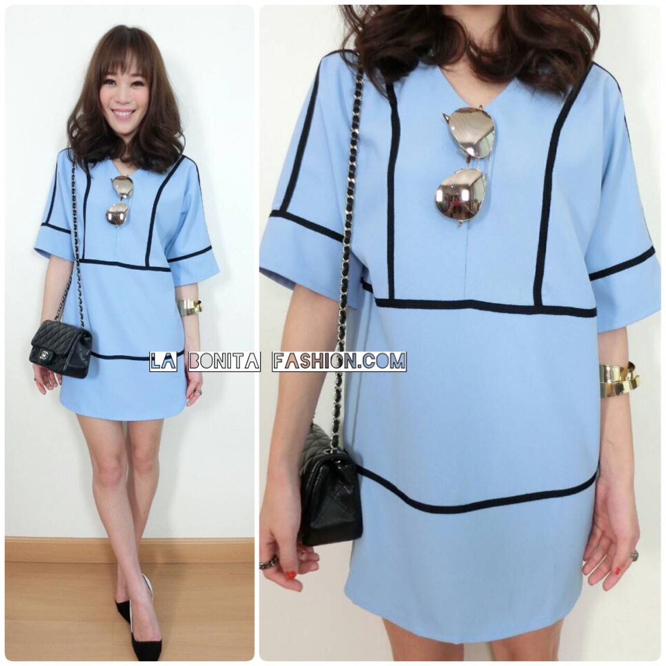 • Miami Bay Dress เดรสผ้าเนื้อทรายตัดขอบริบบิ้นดำค่ะ