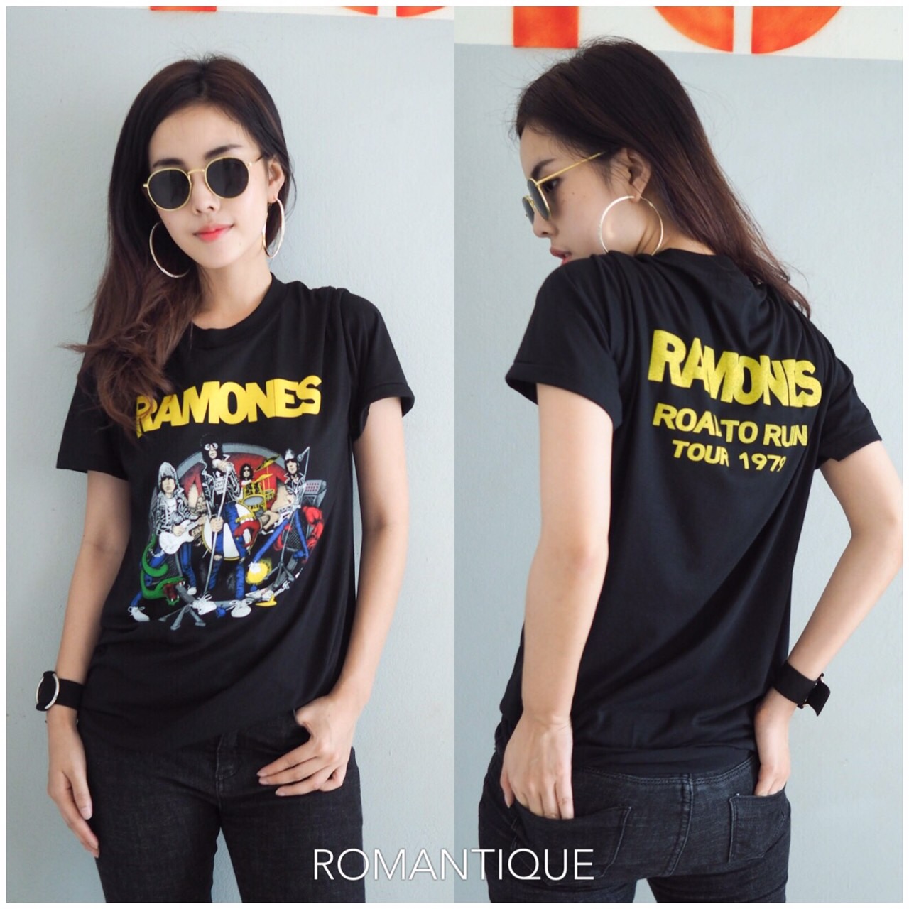 tour shirt เสื้อยืดวงร็อค ผ้าบาง สกรีนลายวงร็อค RAMONES ลายเดียวกันกับที่คุณเป้ย ปานวาดใส่ค่ะ ลายสกรีสวยๆ สกรีนหน้า/หลัง