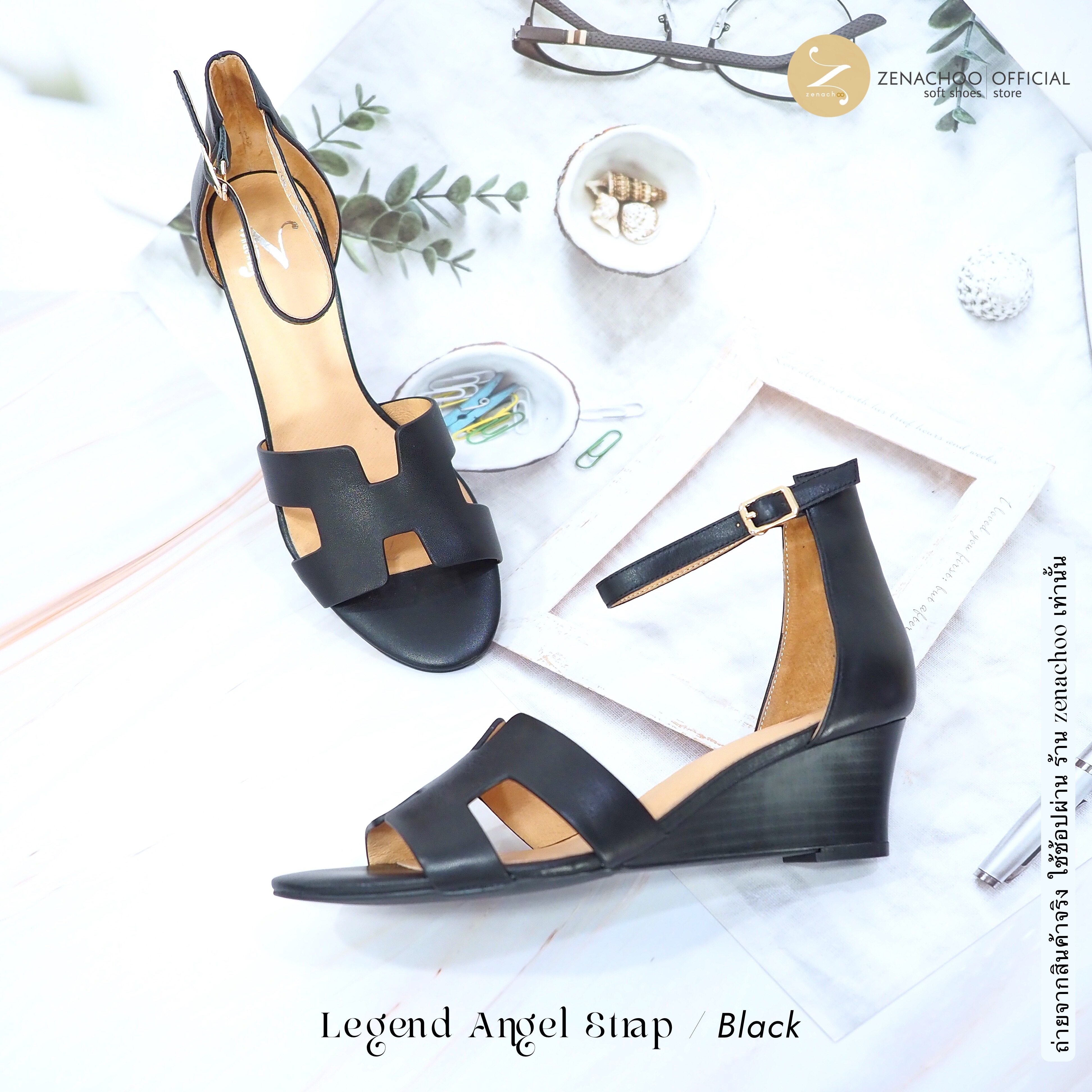 ทรงปกติ สินค้าลดราคา ไม่รับเปลี่ยน-คืน ทุกกรณึ รุ่นขายดี Legend Ankle Strap สูง 2 นิ้ว ส้นเตารีด รองเท้าหนังแกะแท้