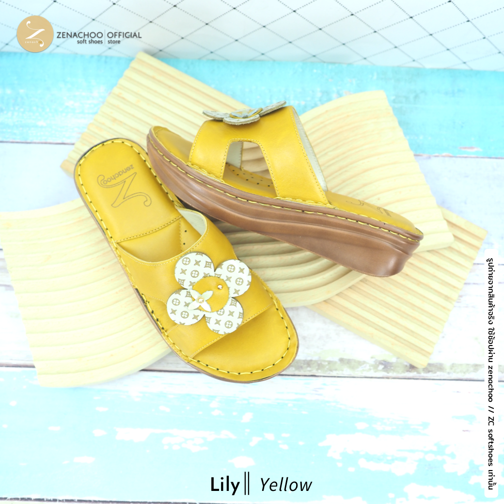 ทรงปกติ เปลี่ยนไซส์ได้-ไม่รับคืน Zenachoo รองเท้าสุขภาพ หนังแท้ทั้งคู่ รุ่น Lily สูง 1.5 นิ้ว หน้าสวม รับประกันความนุ่มสบาย