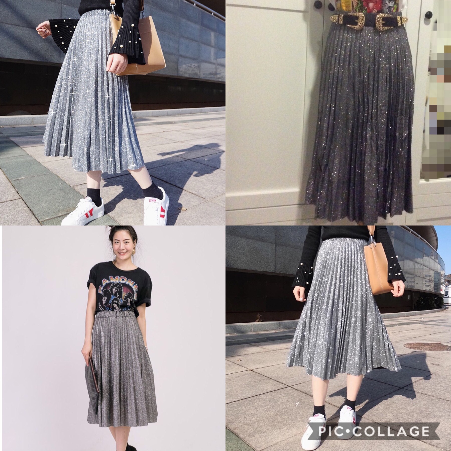 ส่งฟรี!! กระโปรงอัดพลีทผ้ากลิตเตอร์ เลื่อมๆวิ้งๆ