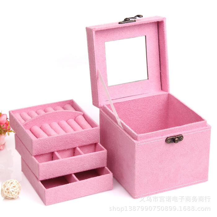 กระเป๋าใส่เครื่องประดับแบบพกพา ขนาดเล็ก ใส่แหวน ต่างหู กำไล มีกระจกในตัว_OB02