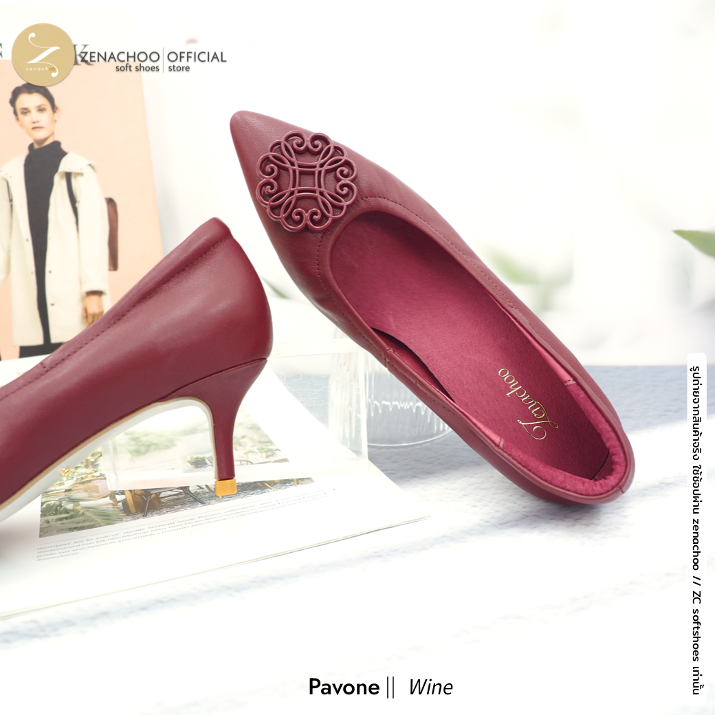 ทรงขายดี ใส่แล้วเท้าเพรียว ทรงปกติ:เปลี่ยนไซส์ได้-ไม่รับคืน Zenachoo Pavone สูง 2 นิ้ว รองเท้าหนังแกะแท้ ใส่สบายมาก