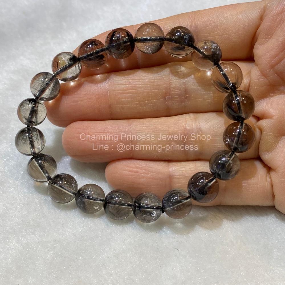 Black Phantom Quartz แฟนธ่อมควอตซ์สีดำ 10 mm *Rare Stone หินที่หายากมากๆ*