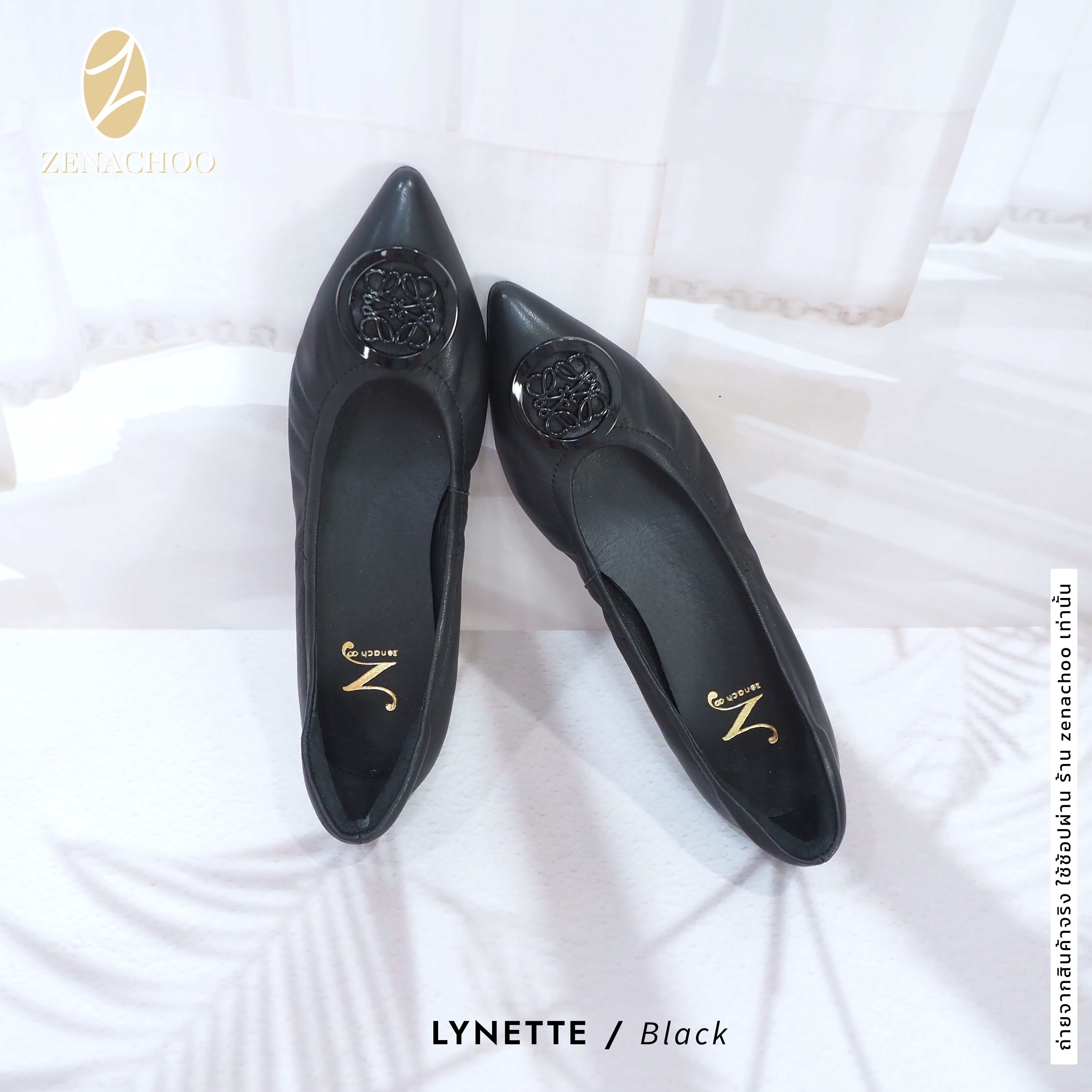 ทรงปกติ เปลี่ยนไซส์ได้-ไม่รับคืน Zenachoo รุ่นขายดี Lynette ส้นเตารีดสูง 1นิ้ว หัวแหลมใส่สบาย รองเท้าหนังแกะแท้