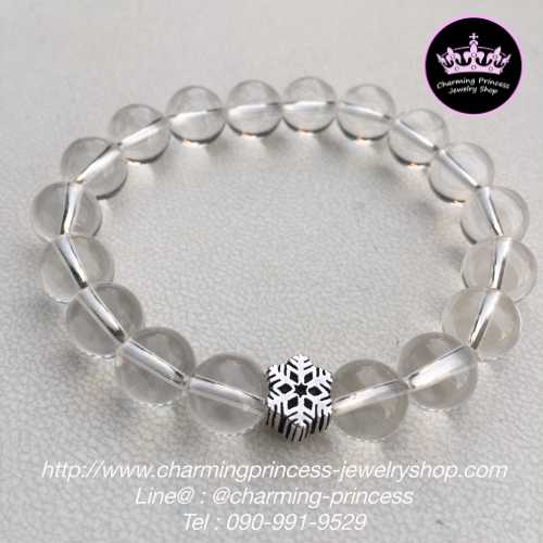 Crystal or Clear Quartz คริสตัลควอตซ์ หินควอตซ์ สีขาวใส 10 mm ตัวแทนของความมั่นคงในทุกๆด้านของชีวิต ประดับเงินแท้เกร็ดหิมะ Snowflake
