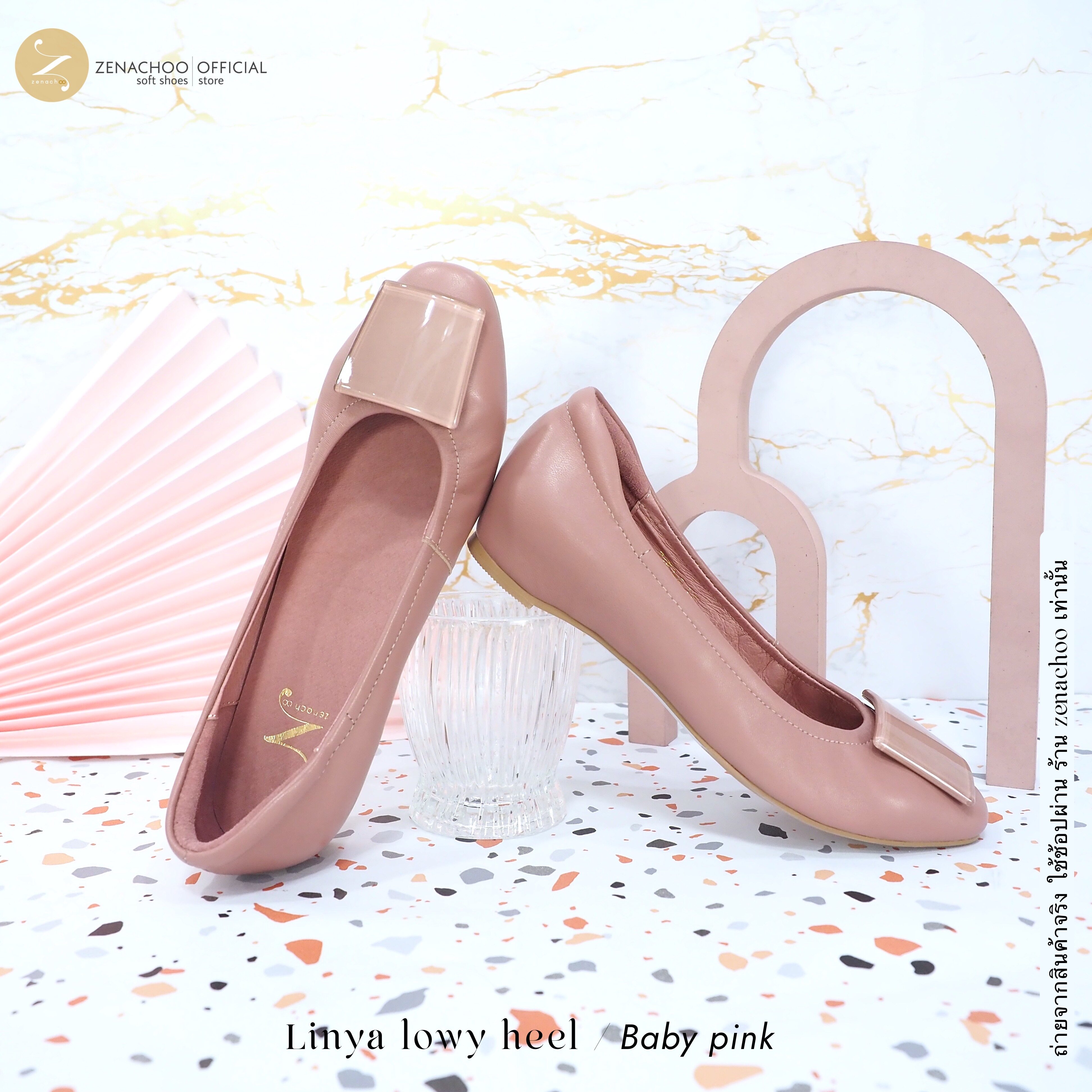 ทรงปกติ:เปลี่ยนไซส์ได้ ไม่รับคืน รุ่นขายดี Zenachoo Linya Lowy heel สูง 1.3 นิ้ว เสริมส้นด้านใน รองเท้าหนังแกะแท้