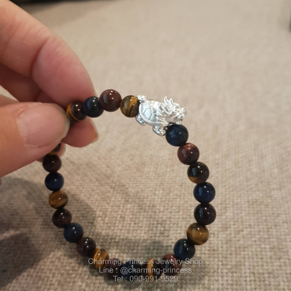 Tiger Eye 3 Colors หินสามทหารเสือ 6 มม แก้ปีชง พลิกฟื้นดวงชะตา แคล้วคลาดปลอดภัย ประดับเต่ามังกรเงินแท้