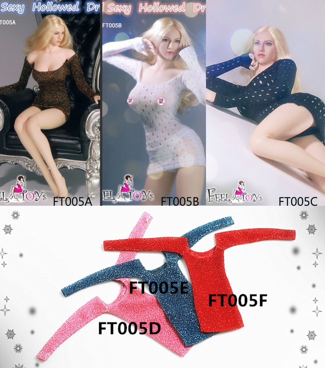 FeelToys FT005 C ,D ,E ,F 1/6 Girl Sexy Hollowed Dress