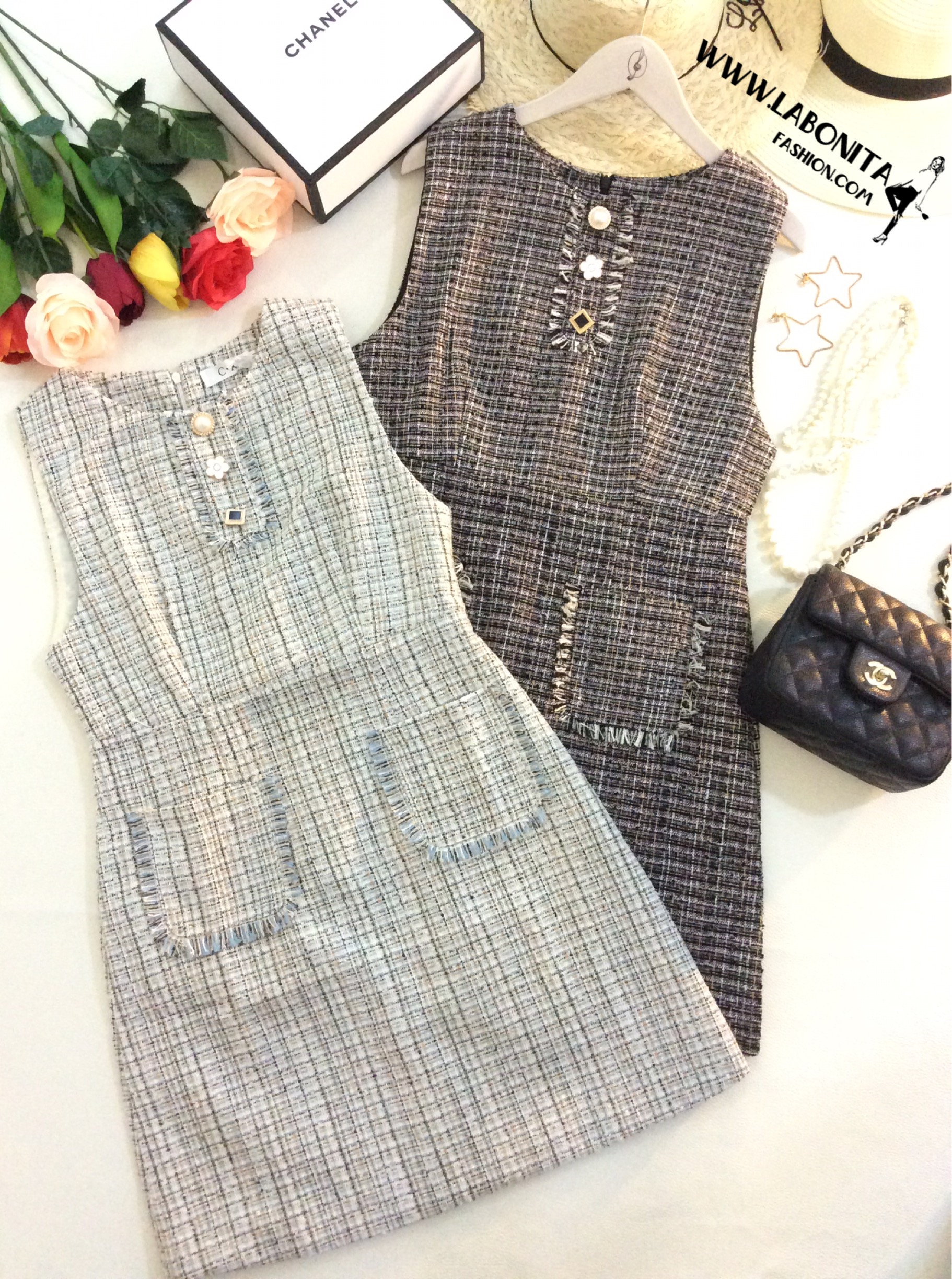 เดรสผ้าทวีตเดรสทรงเอใส่ทำงานใส่ลำลองสวยงานPremium Quality