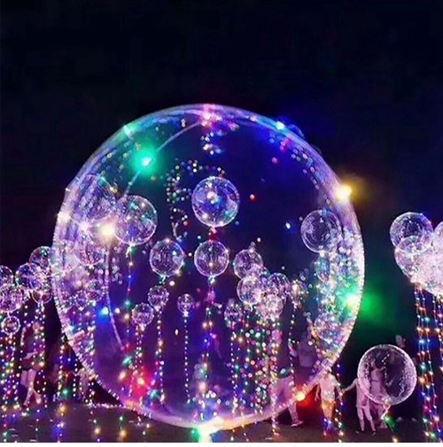 ลูกโป่ง Bobo ลูกโป่ง LED ลูกโป่งมีไฟเรืองแสง แบบใส ขนาด 20 นิ้ว แบบมีไฟเส้นสีรุ้ง