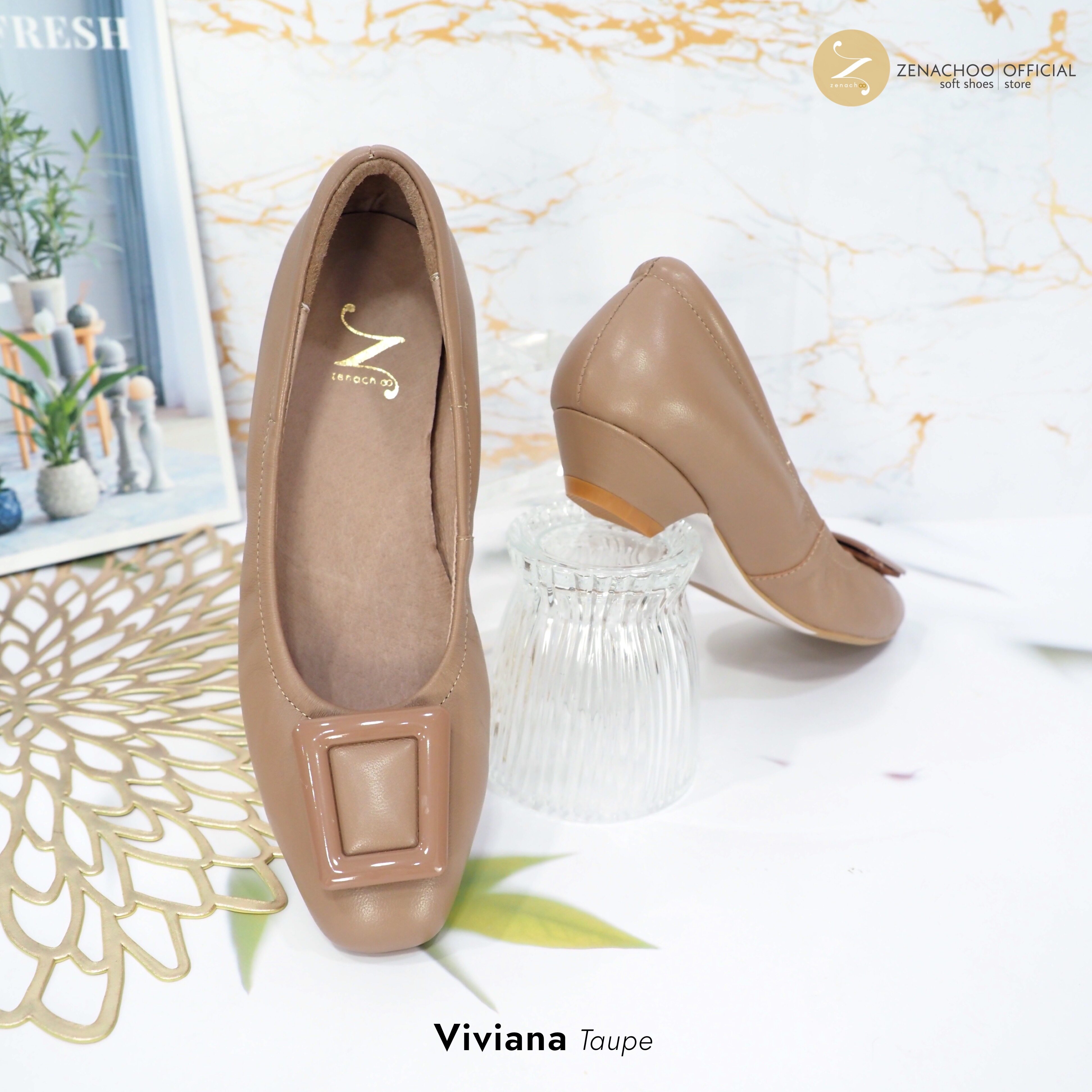 ทรงปกติ หน้าเท้ากว้างเพิ่ม 1 ไซส์ เปลี่ยนไซส์ได้-ไม่รับคืน Zenachoo รุ่น Viviana สูง 1นิ้ว รองเท้าหนังแกะแท้ หัวตัด ทรงสวยมาก