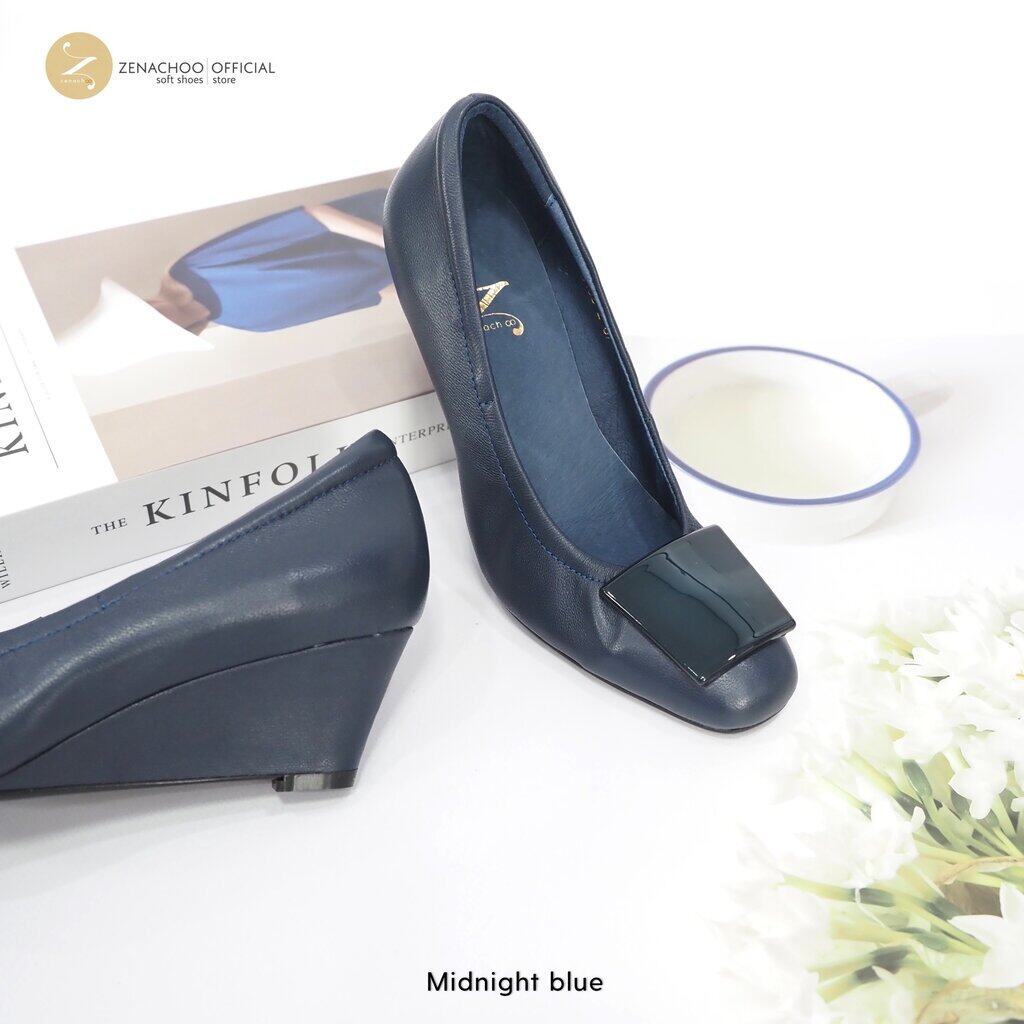 ทรงปกติ เปลี่ยนไซส์ได้-ไม่รับคืน Zenachoo รุ่น Linya สูง 2 นิ้ว รองเท้าหนังแกะแท้ ส้นเตารีด ทรงสวยนิ่มสบาย