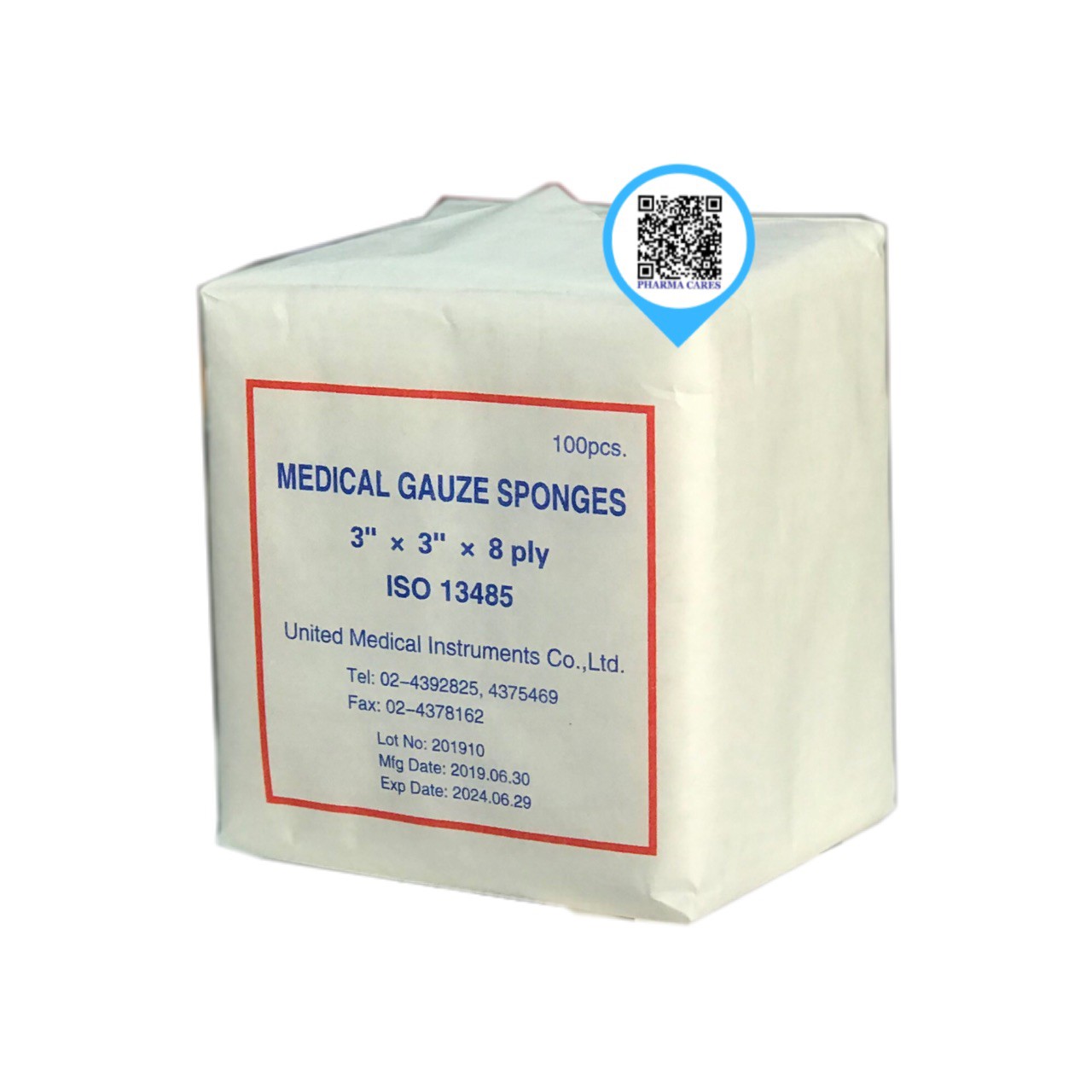 Medical Gauze Sponges 3x3x8 ply ผ้าก๊อซพับ ผ้าก๊อซทำแผล ห่อละ 100 ชิ้น