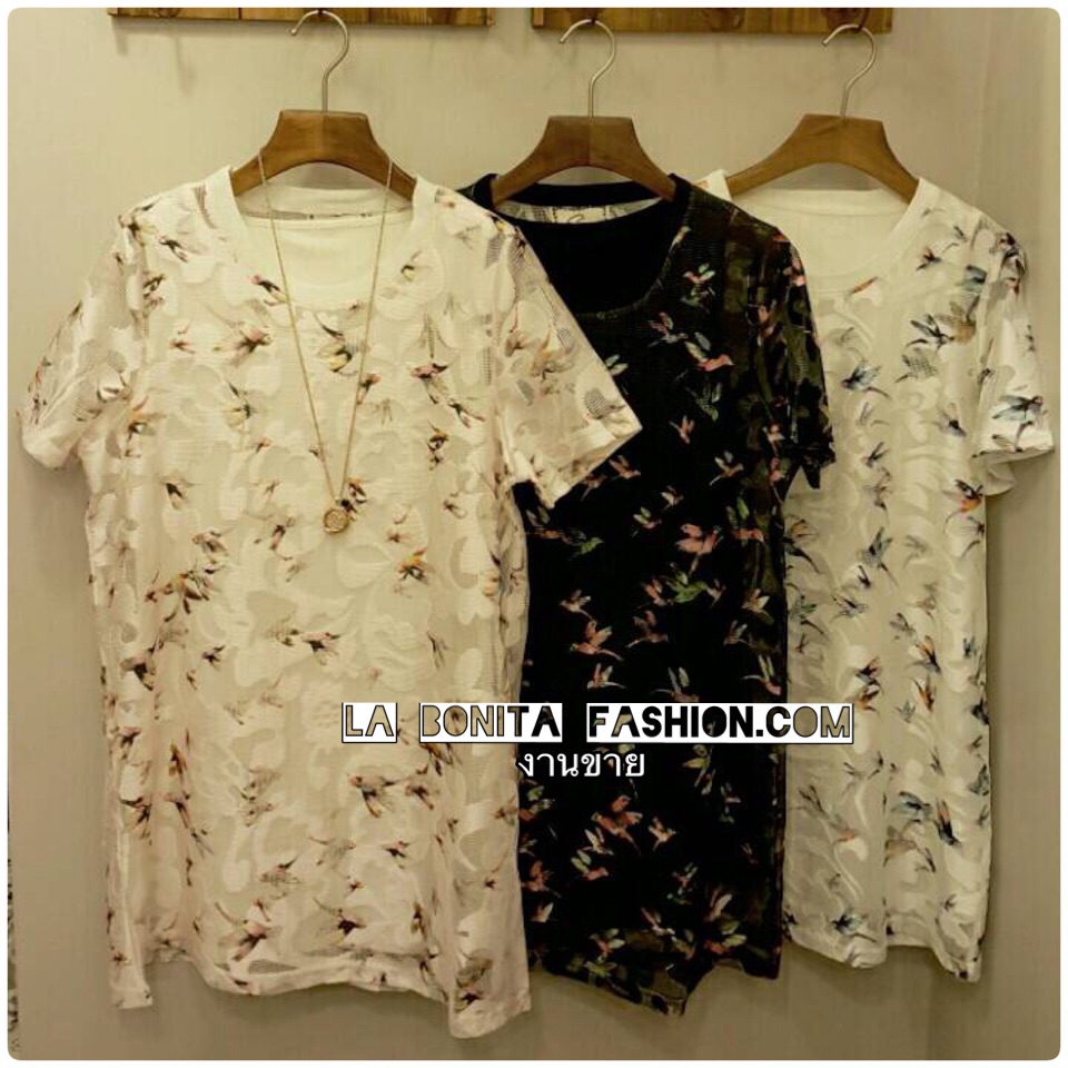 !!!Best - Sellerเดรสผ้าลูกไม้ตาข่ายเนื้อผ้านิ่ม ลายนก สไตล์ Zara มาพร้อมเสื้อกล้ามซับในเนื้อดีผ้านุ่มลื่นยืดหยุ่นได้เยอะ