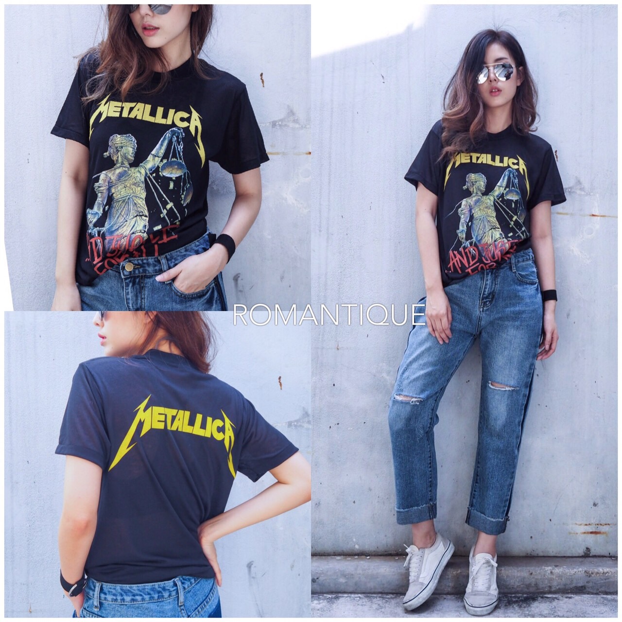เสื้อยืดวินเทจ ผ้าบาง สกรีนวง ร๊อค METALLICA สกรีน หน้า-หลัง แบบดาราใส่