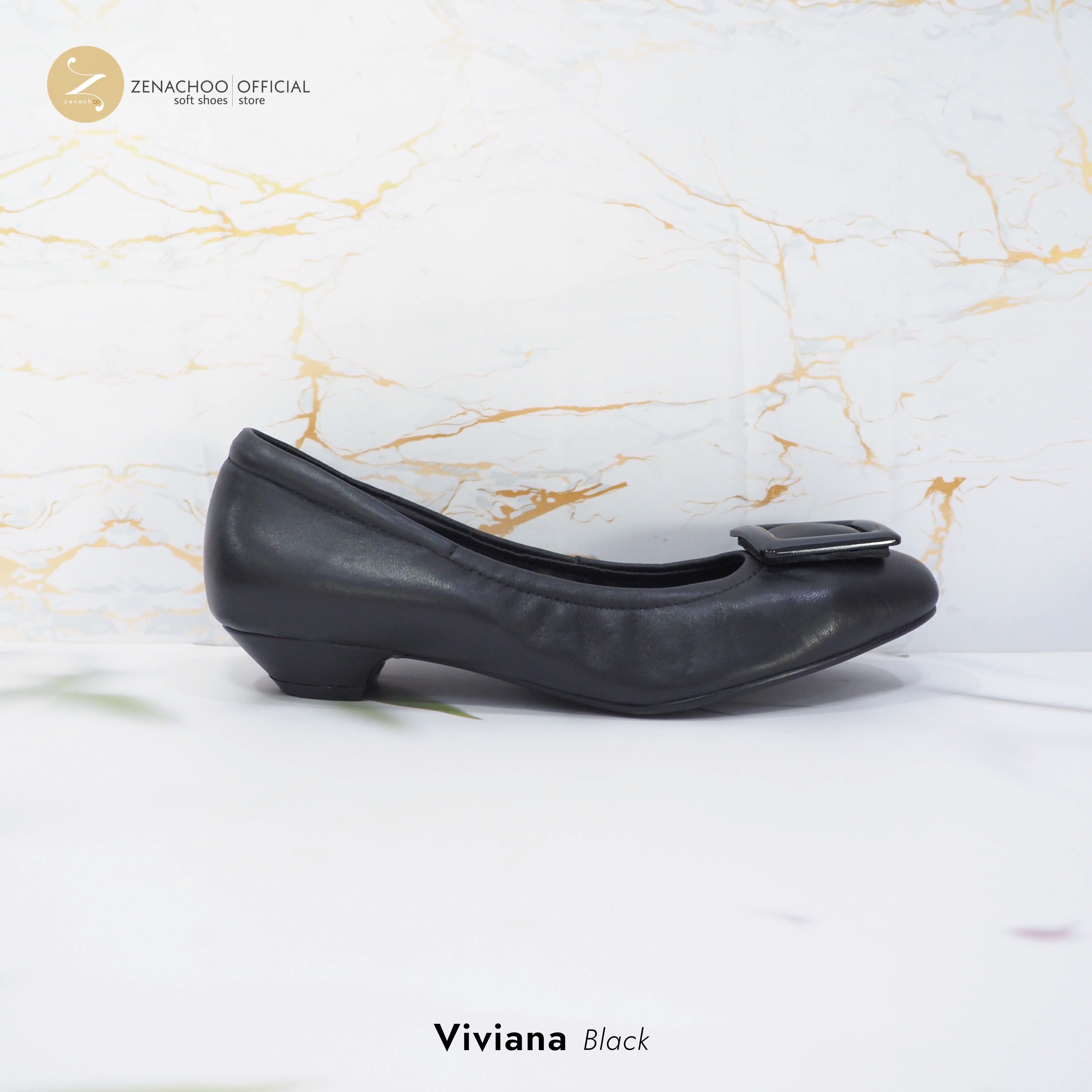 ทรงปกติ หน้าเท้ากว้างเพิ่ม 1 ไซส์ เปลี่ยนไซส์ได้-ไม่รับคืน Zenachoo รุ่น Viviana สูง 1นิ้ว รองเท้าหนังแกะแท้ หัวตัด ทรงสวยมาก