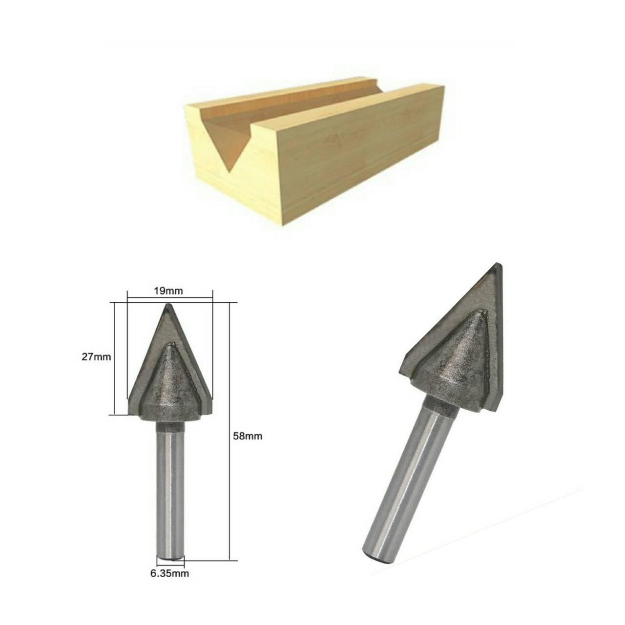 DR13 ดอกทริมเมอร์ V Cutter แกน 1/4 60 องศา ฟันคารไบร์แท้ สำหรับงาน แกะไม้