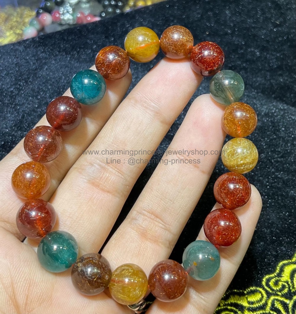 Rutillated Quartz ไหมรวมสี 10 มม AAA+ ราชามหาโชค เด่นเรื่องความมั่งคั่งและร่ำรวย หินเรียกทรัพย์รับโชค V2
