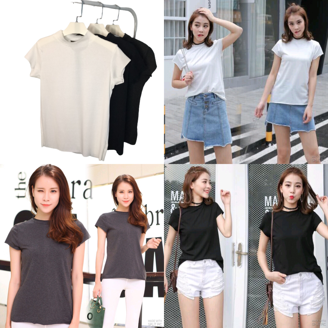 เสื้อยืดคอปีน เสื้อยืดแขนสั้นสีพื้น