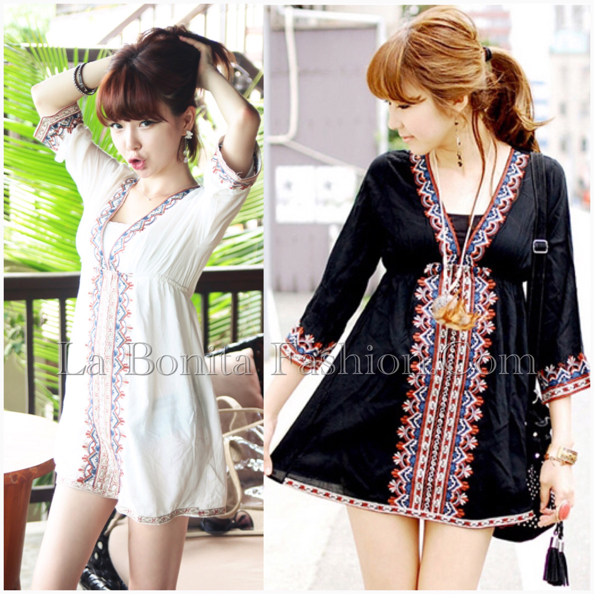 Minidress ปักลายสไตล์โบฮีเมียน ✅ครบสี