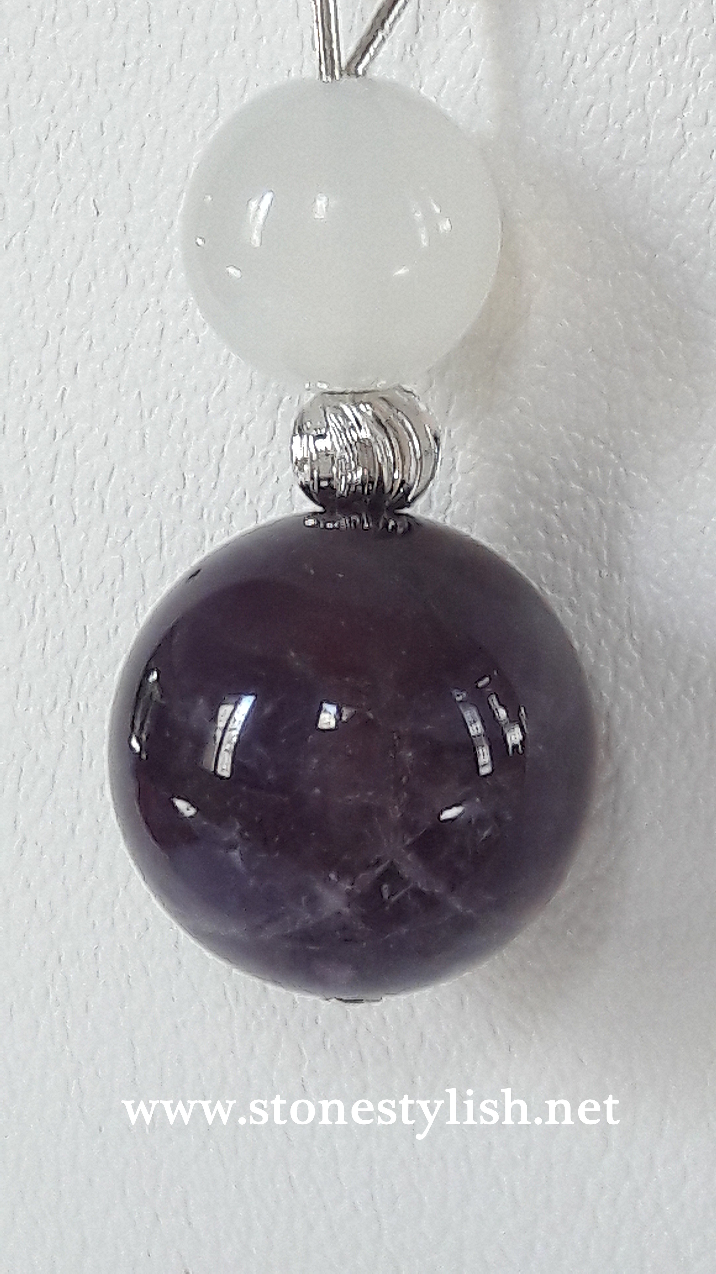 จี้อะเมทิสต์(ม่วงเข้ม)+มูนสโตน Amethyst+Moon Stone