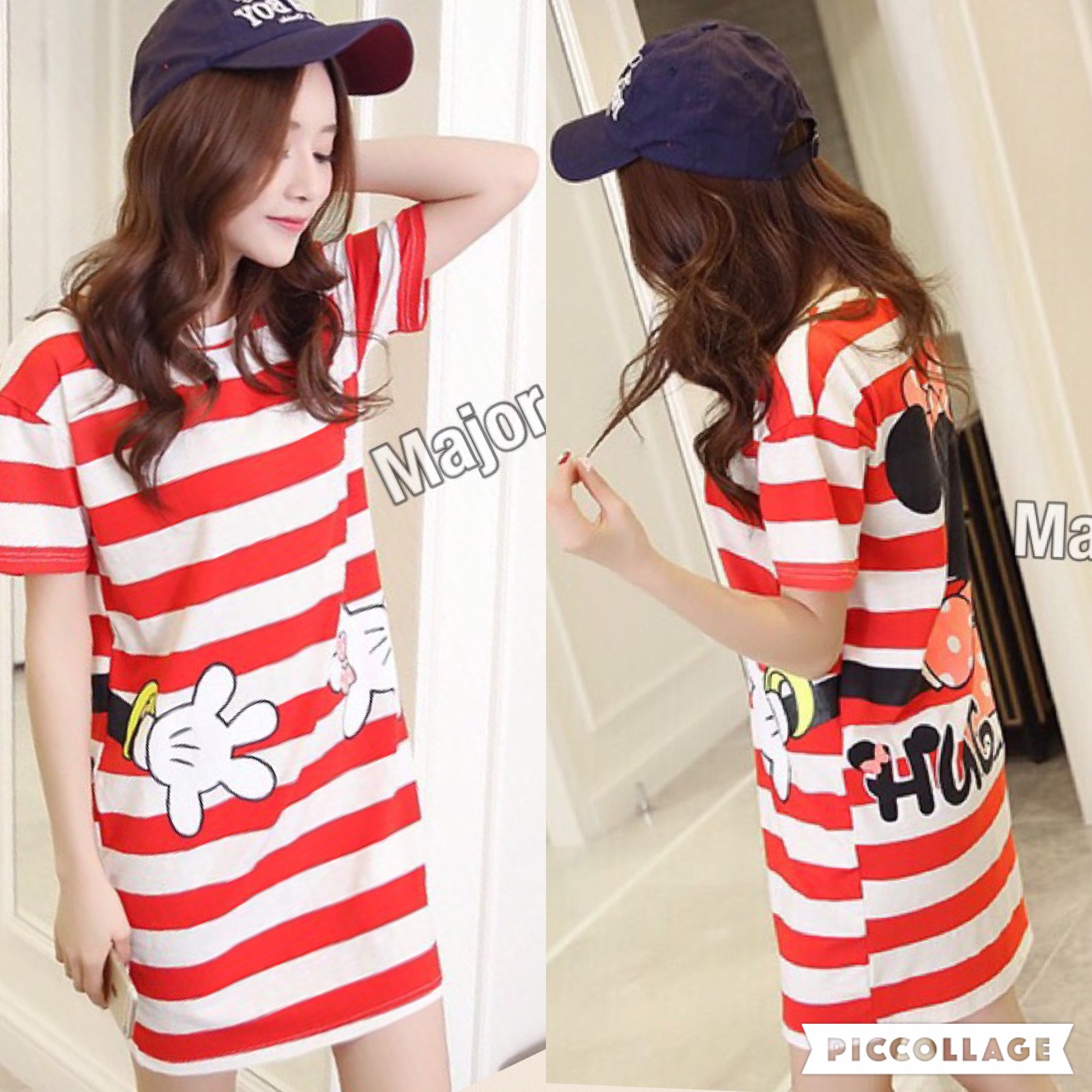 เดรสมินนี่ ผ้าขวางปริ้นลายมินนี่