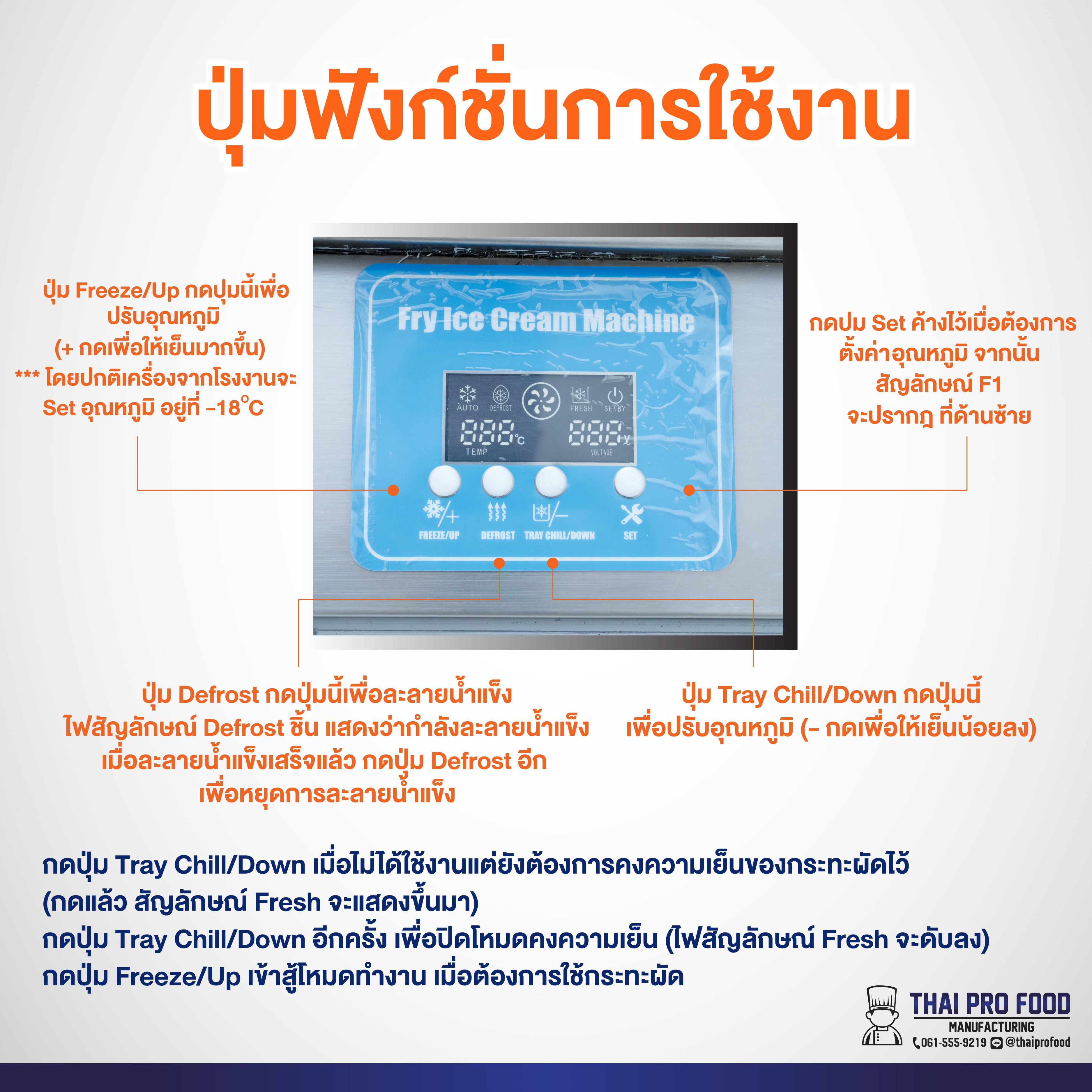 เครื่องทำไอศกรีมผัด 1300W (วัตต์) เชิงพาณิชย์ ขนาดที่นิยมใช้ สำหรับทำขาย เครื่องทำไอติมผัด