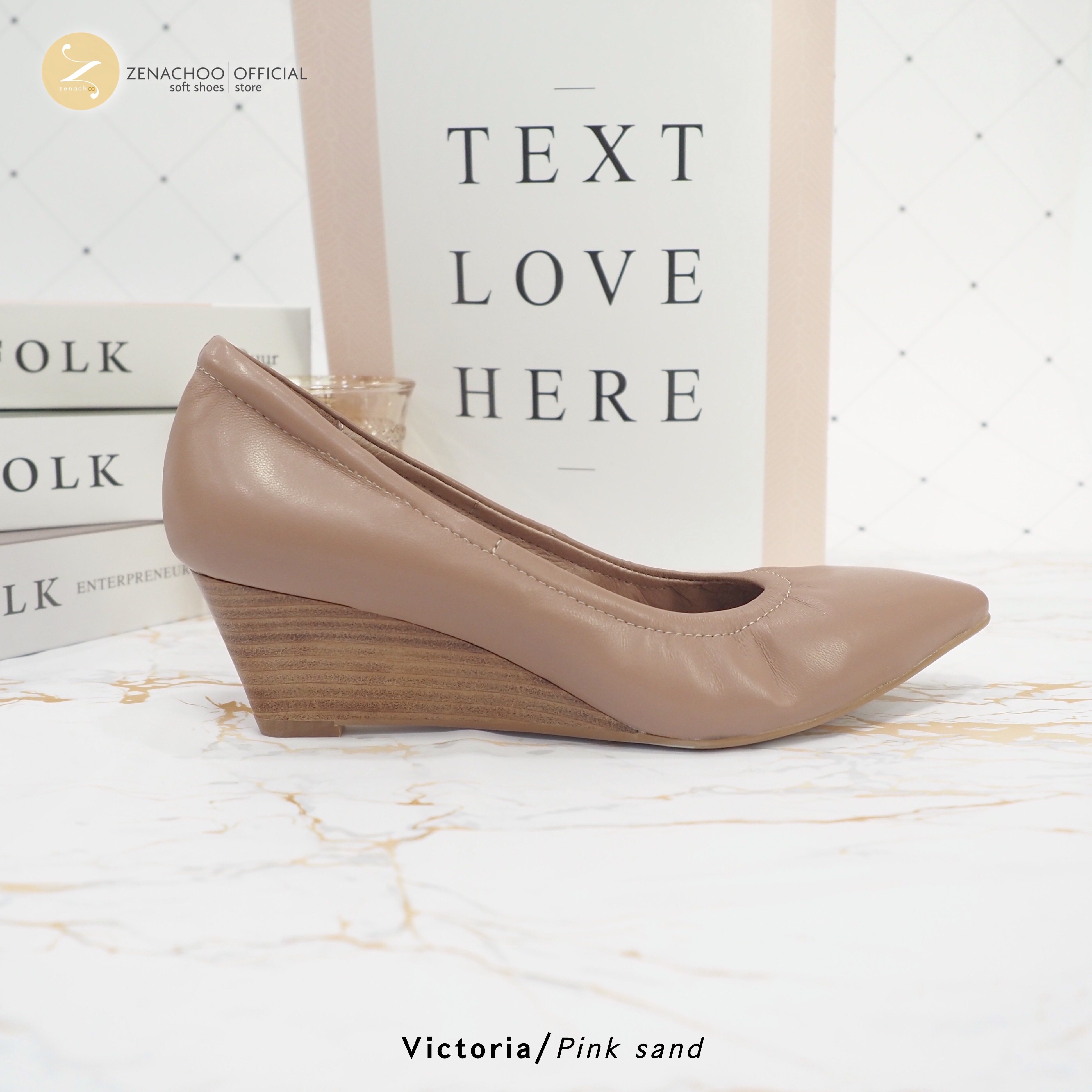 ทรงปกติ เปลี่ยนไซส์ได้ ไม่รับคืน Zenachoo Victoria2 สูง 2 นิ้ว Pink Sand รองเท้าหนังแกะ ส้นเตารีดหัวแหลม ทรงสวย เดินสบายทั้งวัน