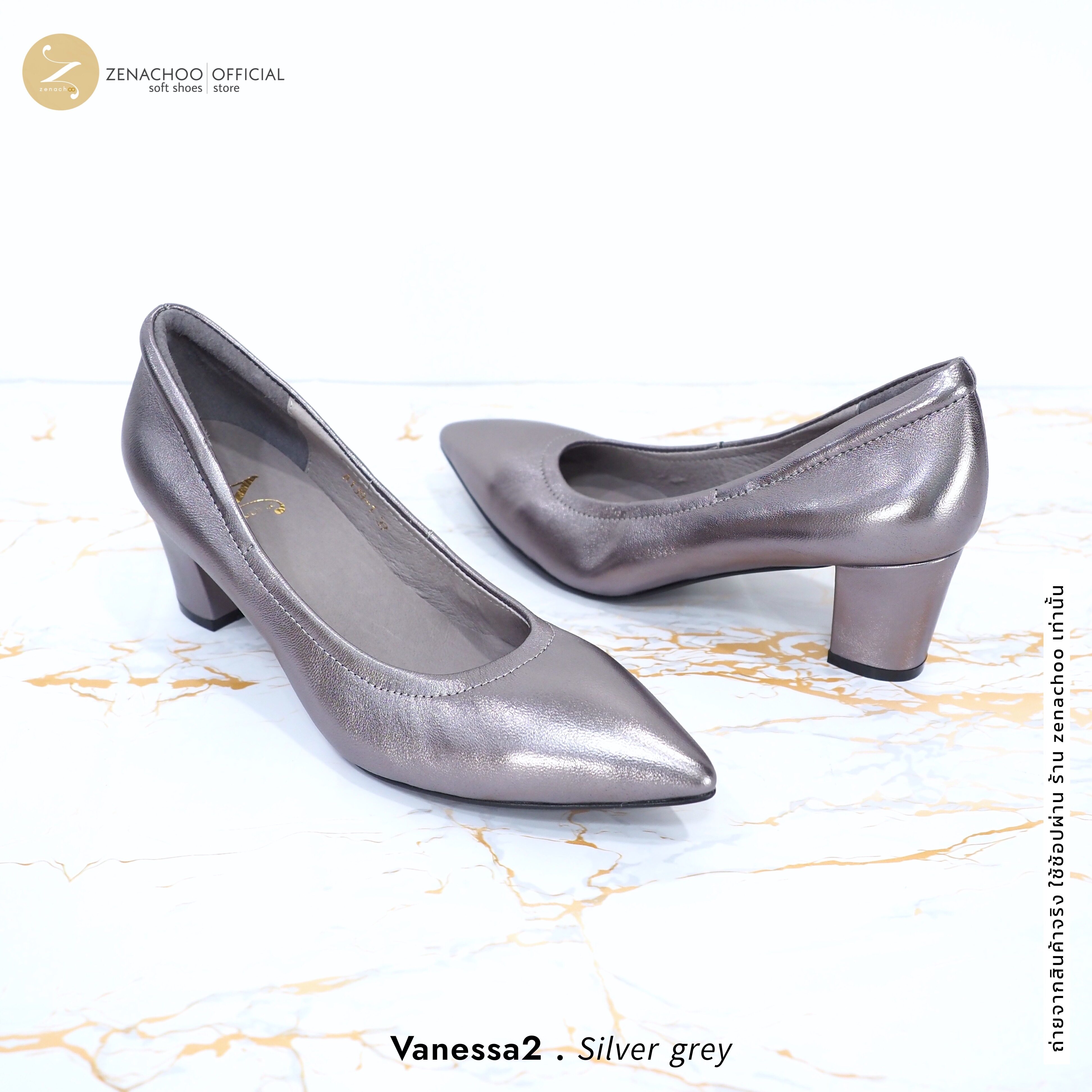 ทรงปกติ เปลี่ยนไซส์ได้ ไม่รับคืน Zenachoo Vanessa2 สี Siliver grey สูง 2 นิ้ว รองเท้าหนังแกะนิ่ม หัวแหลมทรงสวย