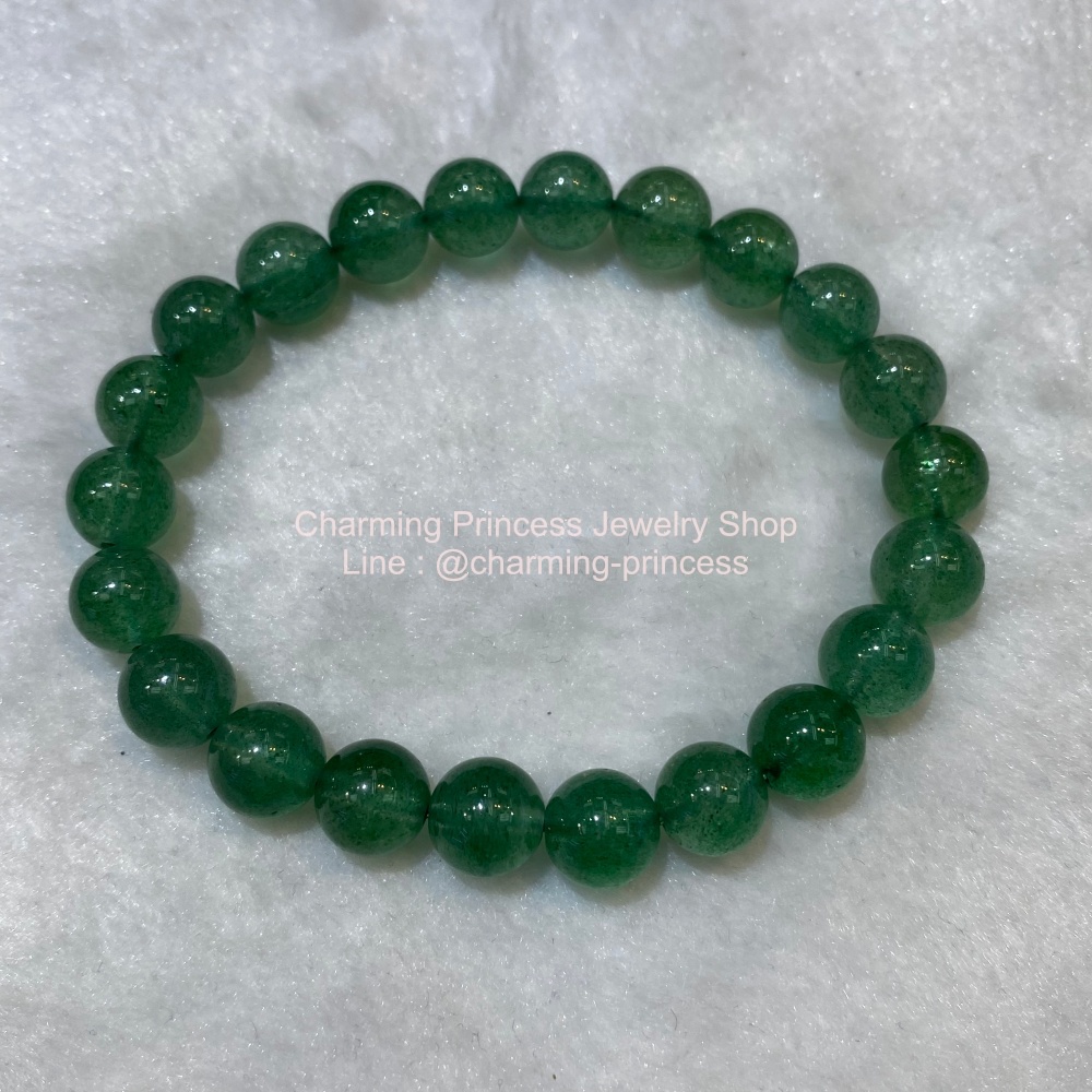 Green Strawberry Quartz สตรอเบอร์รี่ควอตซ์สีเขียว 9 mm หินแห่งความสงบสุข บรรเทาความเครียด ความวิตกกังวล และความไม่สบายใจได้