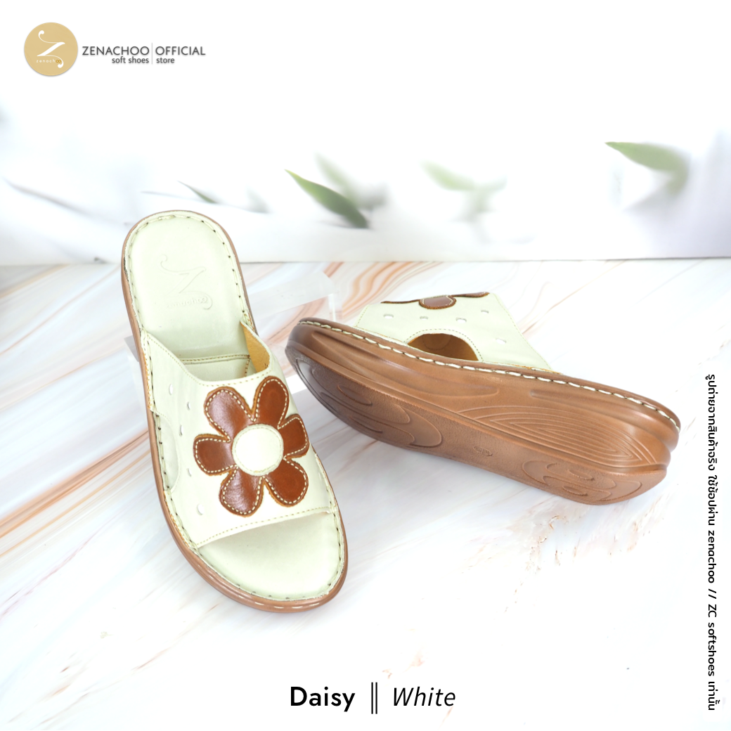 ทรงปกติ เปลี่ยนไซส์ได้-ไม่รับคืน Zenachoo รองเท้าสุขภาพ หนังแท้ทั้งคู่ รุ่น Daisy สูง 2 นิ้ว ปรับสายได้ รับประกันความนุ่มสบาย