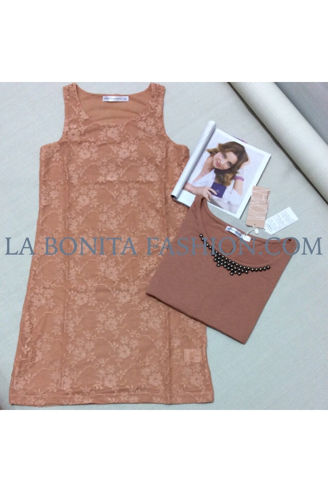 Set เสื้อยืด+เดรสกล้ามลูกไม้ เนื้อผ้ายืดหยุ่น ผ้านุ่มเนื้อดีมากกกก คัตติ้งเนี๊ยบ งานสวยเก๋ มีสไตล์ เกรดขึ้นห้างเลยนะคะ