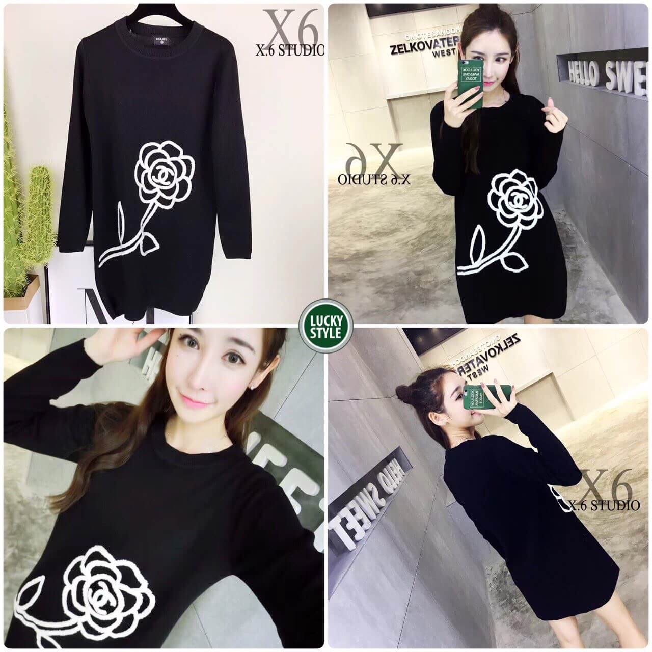 Recommended!! Dress ผ้านิตติ้งโลโก้ดอกคามิเรีย Chanel แบบใหม่ล่าส