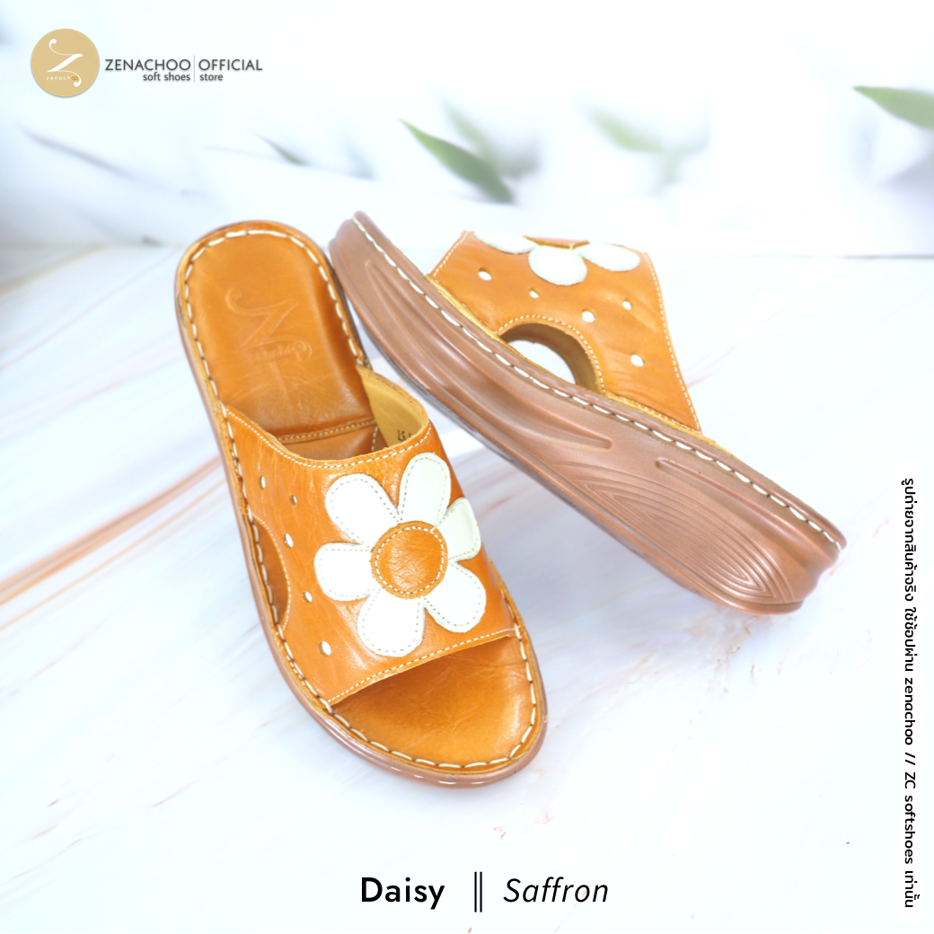 ทรงปกติ เปลี่ยนไซส์ได้-ไม่รับคืน Zenachoo รองเท้าสุขภาพ หนังแท้ทั้งคู่ รุ่น Daisy สูง 2 นิ้ว ปรับสายได้ รับประกันความนุ่มสบาย