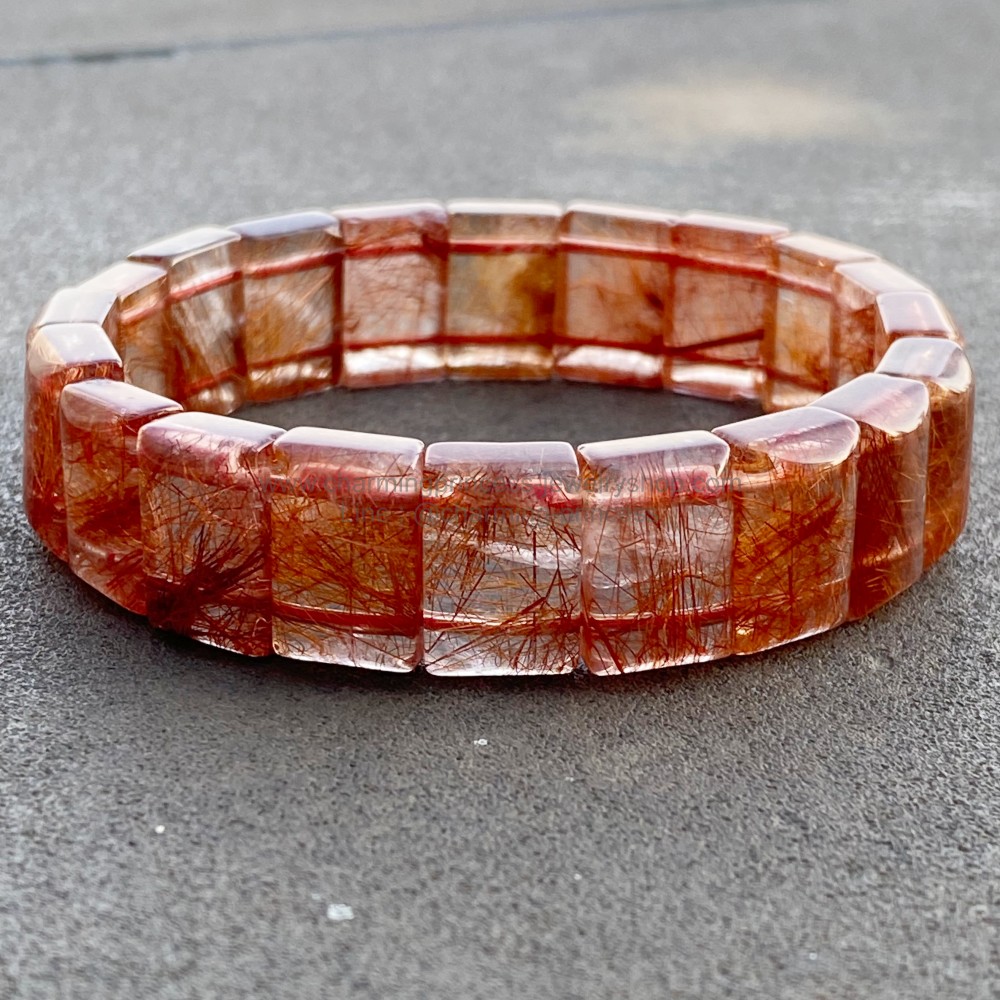 กำไลไหมเศรษฐี ไหมแน่น Red Rutilated Quartz ความกว้างกำไล 56 มม กำไลเป็นแบบยืดได้