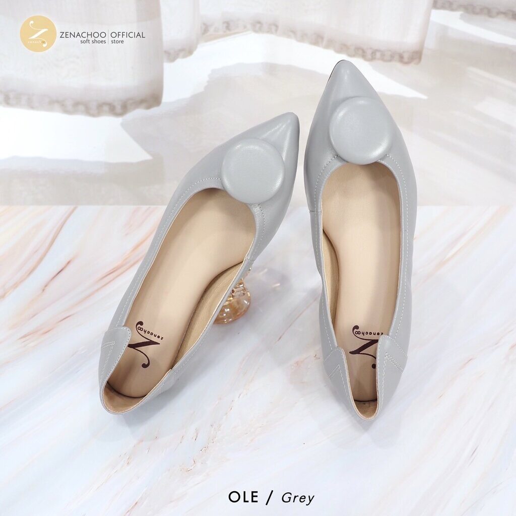 ทรงปกติ สินค้าลดราคา ไม่รับเปลี่ยน คืน ทุกกรณึ Zenachoo รุ่น OBBO รองเท้าส้นแบน หัวแหลม หนังแกะแท้