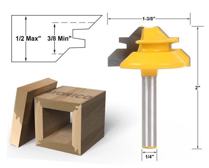 DR21ดอกทริมเมอร์ เซาะร่องประกบไม้ 45 องศา แกน 1/4 ร่อง 3/8