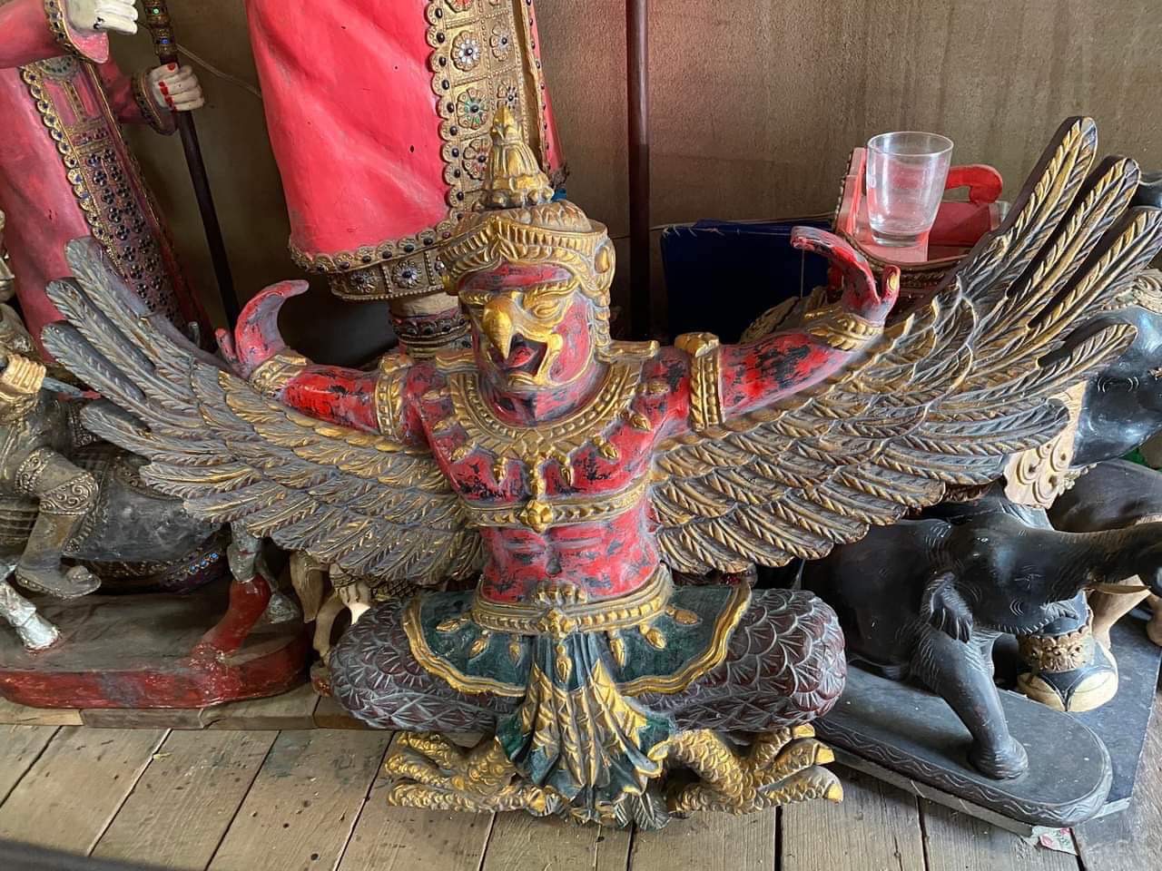 พญาครุฑไม้สัก ขนาด110ซม ครุฑไม้แกะ