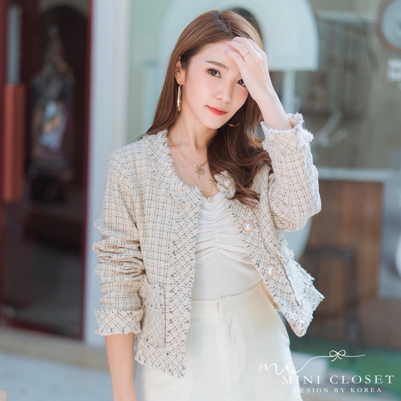 เสื้อคลุมผ้าทวีตเกาหลี ส่งฟรี